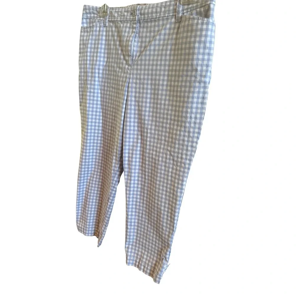 Talbots Perfect Crop Pants Size 16 Blue Gingham Cotton Blend